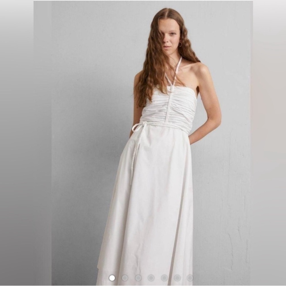 Veronica Beard Tucker Ruched Halter Midi Dress